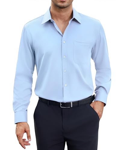 siliteelon Herren Hemd Langarm Hellblau Freizeithemd Regular fit Businesshemd Bügelleichte Oberteile männer mit Tasche von siliteelon