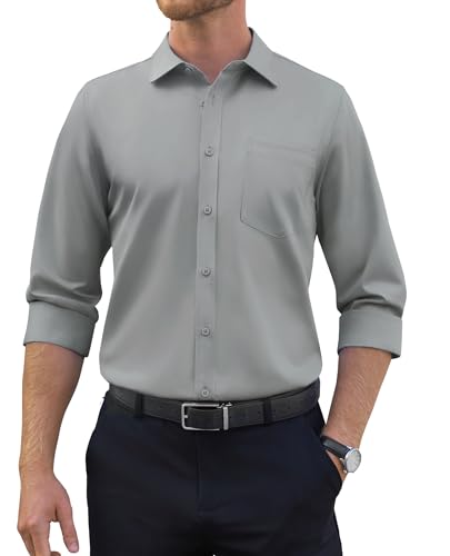 siliteelon Herren Hemd Langarm Knitterfrei Grau Stretch Freizeithemd mit Tasche Regular fit Anzug Businesshemd fü Männer von siliteelon