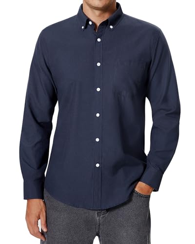 siliteelon Herren Hemd Langarm Marineblau Oxford Hemden Freizeit Regular Fit Buelfrei Business Hemd Faltenfrei mit Tasche,3XL von siliteelon