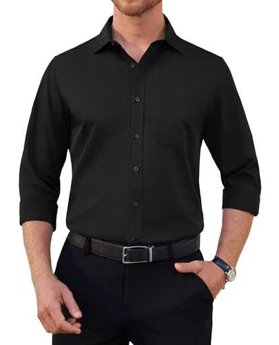 siliteelon Herren Hemd Langarm Schwarz Knitterfrei Freizeithemd Regular Fit Business Hemd Schwarze Stretch Hemdherren Langarm Beerdigung Wedding von siliteelon