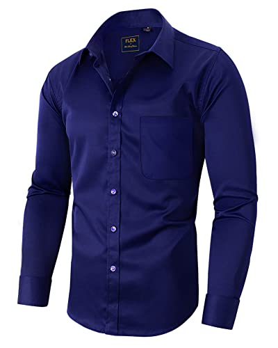 siliteelon Business Hemd Herren Langarm Lässig Minimalistisch Freizeithemd Regular Fit Baumwolle Hemden Konzert Büro Arbeit Anzughemd Marineblaue 3XL von siliteelon