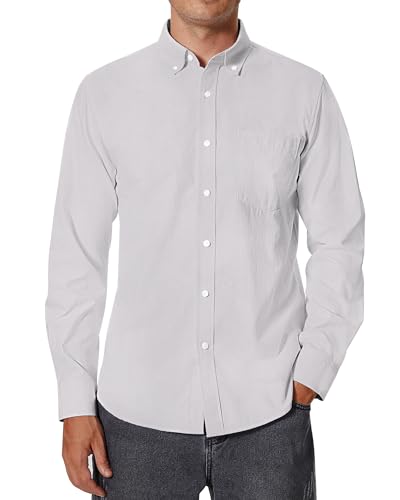 siliteelon Herren Hemd Oxford Hemden Freizeithemd mit Tasche Regular fit Businesshemd Bügelleichte Oberteile männer Modern,L von siliteelon