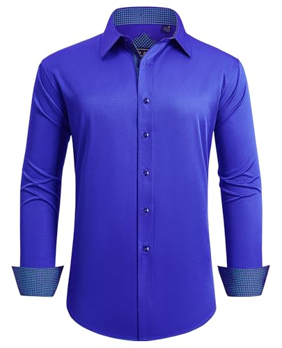 siliteelon Herren Hemd Langarm Bügelfrei Kigsblau Stretch Kontrast Hemd Business Oberhemd Regular Fit Freizeithemd von siliteelon