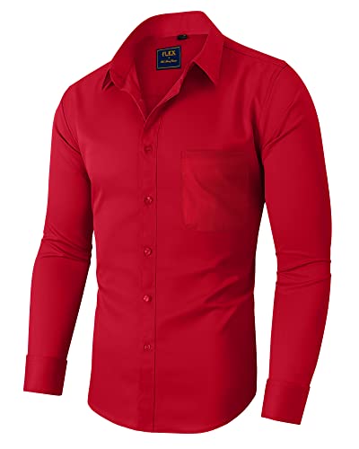 siliteelon Hemd Herren Stretch Langarmhemd Business Casual Hemd Comfort Fit Oberhemden Ernennung Abschlussball Reisen Rot L von siliteelon