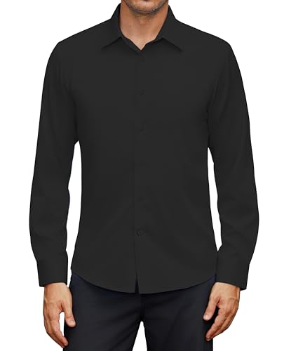 siliteelon Herren Hemd Langarm Schwarz Freizeithemden für Herren Stretch Baumwolle Regular Fit Hemden Herren Arbeitet Hochzeit ohne Tasche,3XL von siliteelon