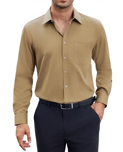 siliteelon Herren Hemd Stretch Langarm Bügelfrei Regular fit Khaki Herrenhemd für Männer Eneinfach Freizeithnemde Businesshemd Anzug Hemd,XXL von siliteelon