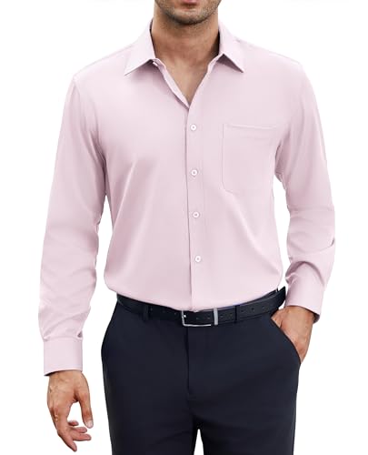 siliteelon Herren Hemd Stretch Langarm Rosa Bügelfrei Regular fit Herrenhemd für Männer Eneinfach Freizeithnemde Businesshemd Anzug Hemd,L von siliteelon