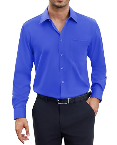 siliteelon Herren Hemden Bügelfrei Regular fit Graublau Oberhemden Herren Langarm Unifarben Stretch Freizeithemden Businesshemd Anzug Hemd,M von siliteelon