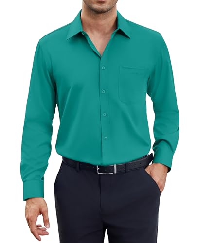 siliteelon Herren Hemden Bügelfrei Regular fit Hellgrün Oberhemden Herren Langarm Unifarben Stretch Freizeithemden Businesshemd Anzug Hemd,3XL von siliteelon