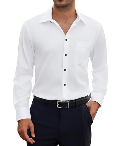 siliteelon Herren Hemden Bügelfrei Regular fit Weiß Oberhemden Herren Langarm Unifarben Stretch Freizeithemden Businesshemd Anzug Hemd,XXL von siliteelon