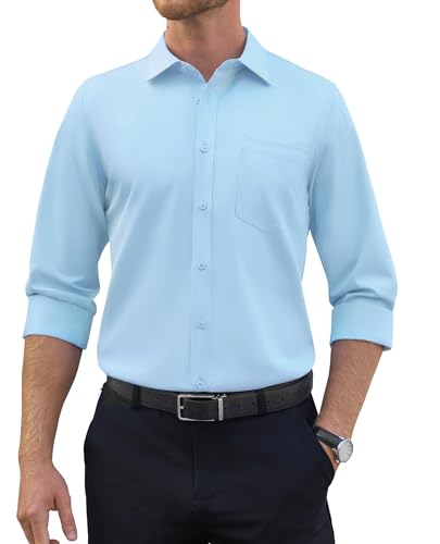 siliteelon Herren Hemden Langarm Bügelfrei Blau Freizeit Herrenhemd Stretch Anzug Business Formales Herren Oberhemd von siliteelon