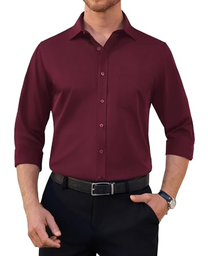 siliteelon Herren Hemden Langarm Bügelfrei Burgunderrot Freizeit Herrenhemd Stretch Anzug Business Formales Herren Oberhemd von siliteelon