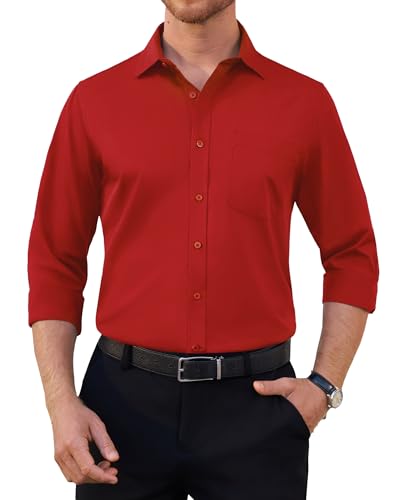 siliteelon Herren Hemden Langarm Bügelfrei Rot Freizeit Herrenhemd Stretch Anzug Business Formales Herren Oberhemd von siliteelon