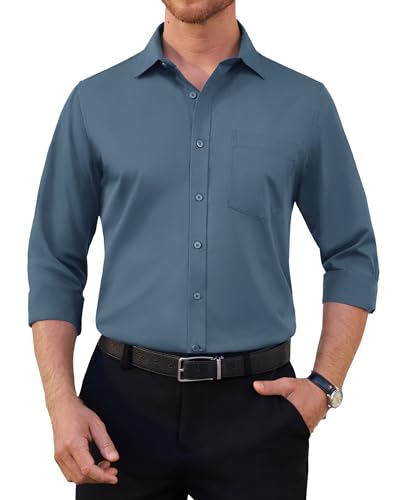 siliteelon Herren Hemden Langarm Knitterfrei Dunkelblau Stretch Freizeithemd mit Tasche Regular fit Anzug Businesshemd fü Männer von siliteelon