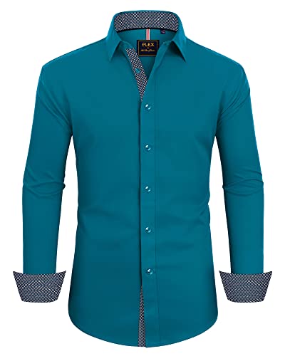 siliteelon Herren Hemden Langarm Regular Fit Langarm Businesshemd Stretch Freizeithemd Bügelleicht Shirt Klassische Alltag Ernennung Teal M von siliteelon