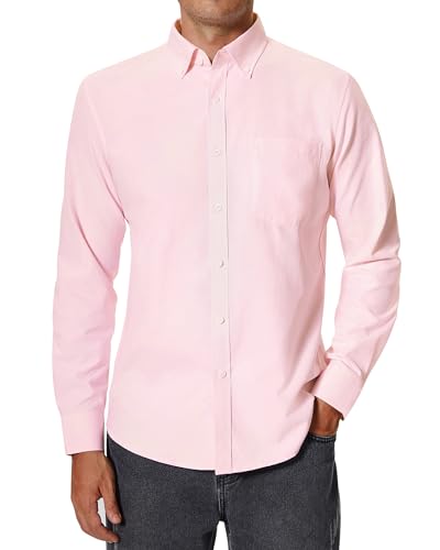 siliteelon Herren Hemden Langarm Rosa Oxford Hemden Freizeit Regular Fit Buelfrei Business Hemd Faltenfrei Hemd mit Tasche,M von siliteelon