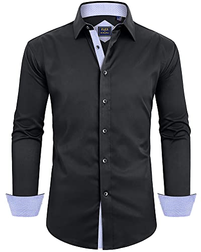 siliteelon Herren Kleid Hemden Schwarz Langarm Business Regular Fit Hochzeit Arbeit Bügelfrei,2XL von siliteelon