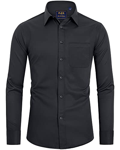 siliteelon Herren Kleid Hemden Schlicht Langarm Schwarz Bügelfrei Formelle Hemden Herren Business Casual Button Down Hemd mit Tasche,3XL von siliteelon