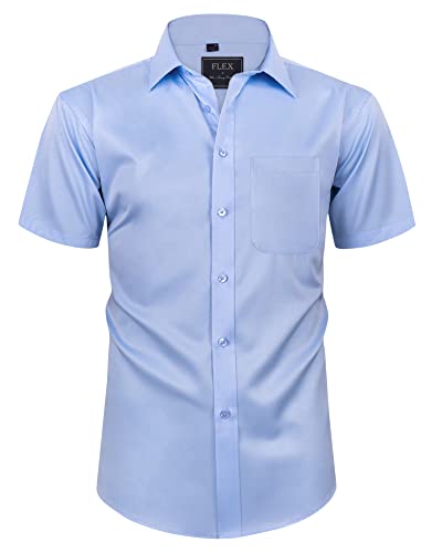 siliteelon Herren Kleid Hemden Solid Blau Langarm Stretch Faltenfreie Formale Hemd Business Casual Button Down Hemden,4XL von siliteelon