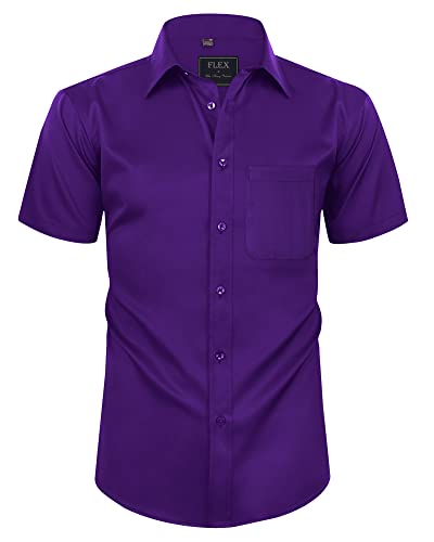 siliteelon Herren Kurzarm Hemden Lila Casual Hemden Bügeln Light Business Shirt.Klein von siliteelon