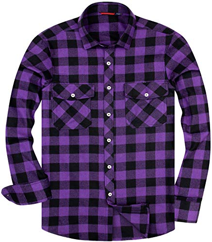 siliteelon Herren Flanellhemd Herren Kariert Lila Western Cowboy Vintage Langarm Druckknöpfe Baumwolle Karohemd,2XL von siliteelon