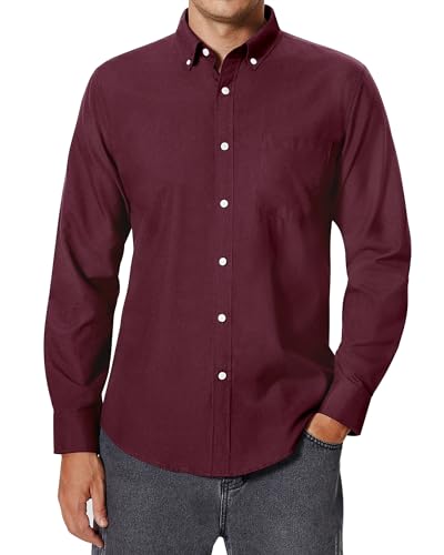siliteelon Herren Hemd 100% Baumwolle Oxford Hemden Langarm Bügelfrei Freizeit Regular Fit Business Faltenfrei Formales Anzug Hemden mit Tasche,M von siliteelon