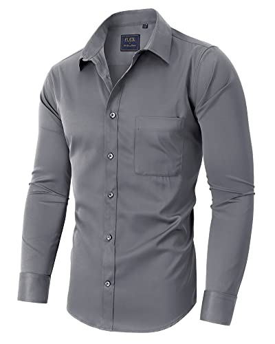 siliteelon Hemd Bügelfrei Herren Stretch Freizeithemd Büro Arbeit Businesshemd Regular Fit Anzughemd Pflegefreies Einfarbehemd Grau 3XL von siliteelon