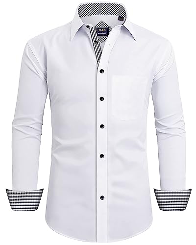 siliteelon Herren Hemd Langarm Weiß Casual Regular Fit Bügelfrei Business Hemden Faltenfrei Formales Anzug Hemd mit Tasche Für Anzug,4XL von siliteelon