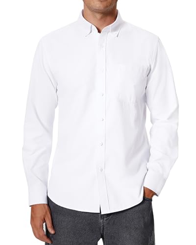 siliteelon Herren Hemd Oxford Hemd Langarm Weiß Regular Fit Bügelfrei Freizeithemden Faltenfrei Anzug Hemd mit Tasche Für Anzug, Hochzeit,3XL von siliteelon