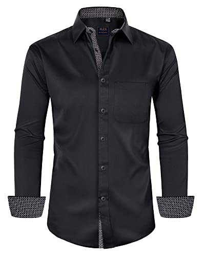 siliteelon Herren Hemd Langarm Atmungsaktiv Stretch Business Freizeithemd Regular Fit Für Hochzeit Party Schwarz XXL von siliteelon