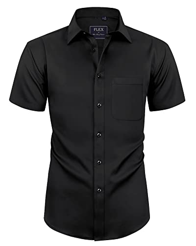 siliteelon Herrenhemd Schwarz Regular Fit Kurzarm Herrenhemden Freizeithemd Regular Business Hemd Elastiscer Hemd von siliteelon