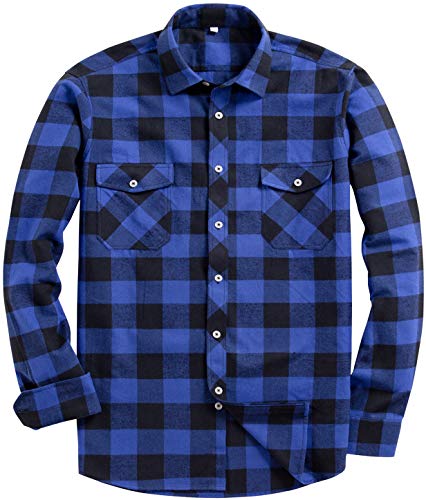 siliteelon Kariertes Hemd Herren Blau & Schwarz Flanellhemd Regular Fit Langarm Warm Plaid Holzfäller Hemd,4XL von siliteelon