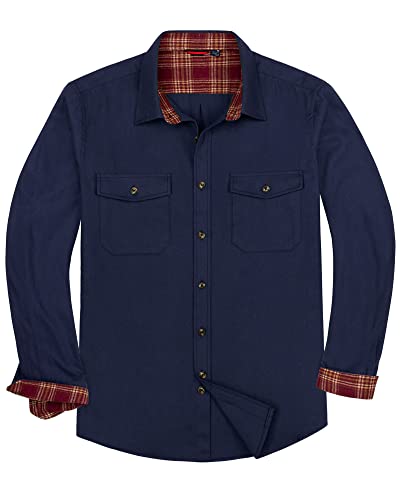 siliteelon Kariertes Hemd Herren Blau & Schwarz Flanellhemd Regular Fit Langarm Warm Plaid Holzfäller Hemd,Groß von siliteelon