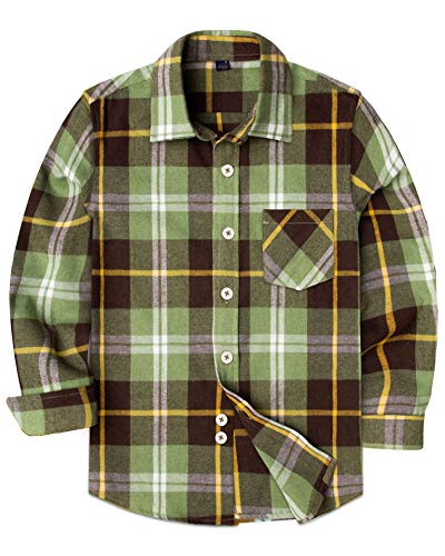 siliteelon Kinder Jungen Langarm Button Down Flanell Buffalo Kariertes Hemd(Braun Grün Kariert, 4-5T) von siliteelon