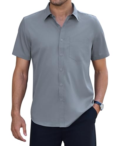 siliteelon Kurzarm Hemd für Männer Regular Fit Stretch Knitterfrei Anzughemd Alltägliche Arbeit Büro Konzert Grau M von siliteelon