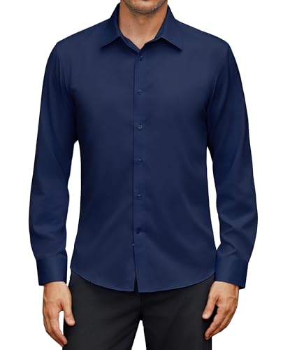 siliteelon Hemd Herren Langarmhemd Stretch Anzughemd Basic Baumwolle Atmungsaktiv Freizeithemd Casual Hochzeit Party Marineblau L von siliteelon