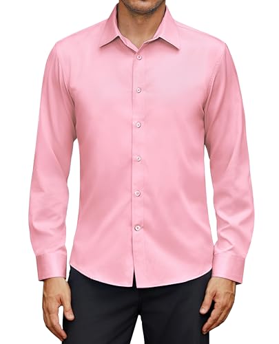 siliteelon Hemd Langarm Männer Businesshemd Baumwolle Regular Fit Formell Hemden Elegant Arbeit Präsentation Rosa S von siliteelon