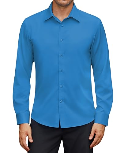 siliteelon Hemd Herren Stretch Regular Fit Herrenhemd Business Casual Anzughemd Formell Businesshemd Office Arbeit Smaragdblau XL von siliteelon