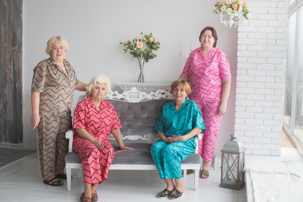 Chevron Button-Front Pj Sets Für Ältere Menschen von silkandmore