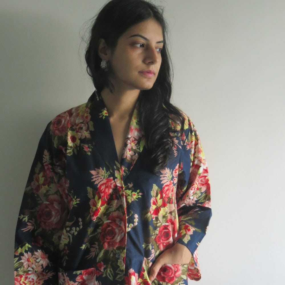 Dunkelblauer Hausmantel Mit Knöpfen, Hausmantel, Kaftan, Geschenk von silkandmore