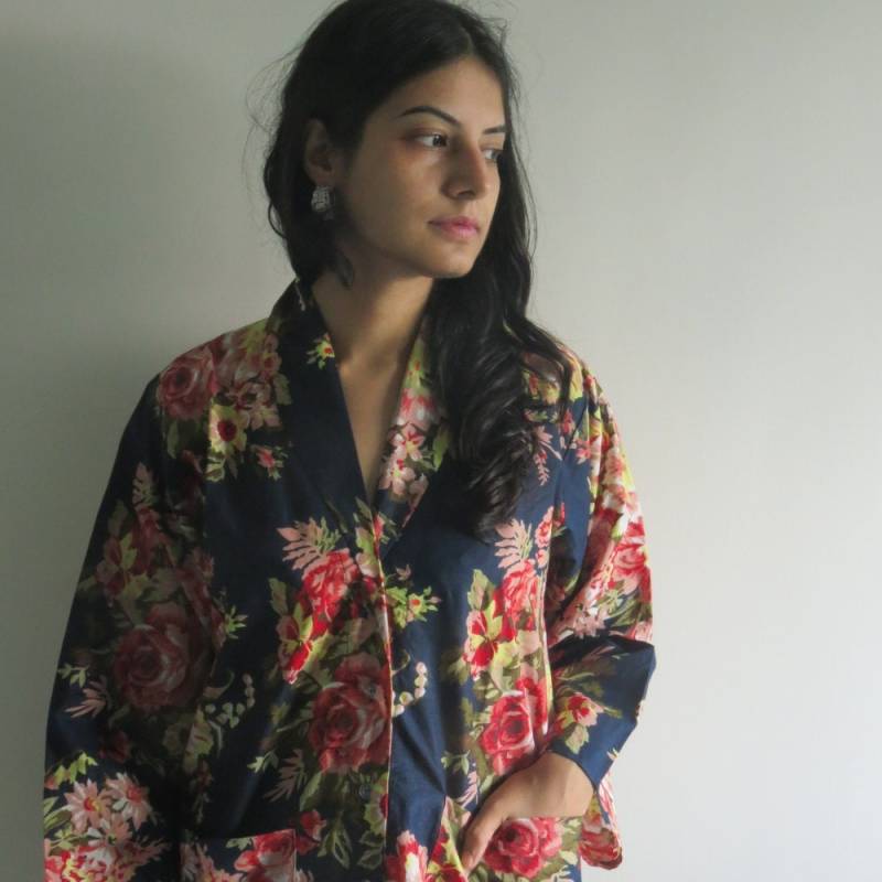 Dunkelblauer Hausmantel Mit Knöpfen, Hausmantel, Kaftan, Geschenk von silkandmore