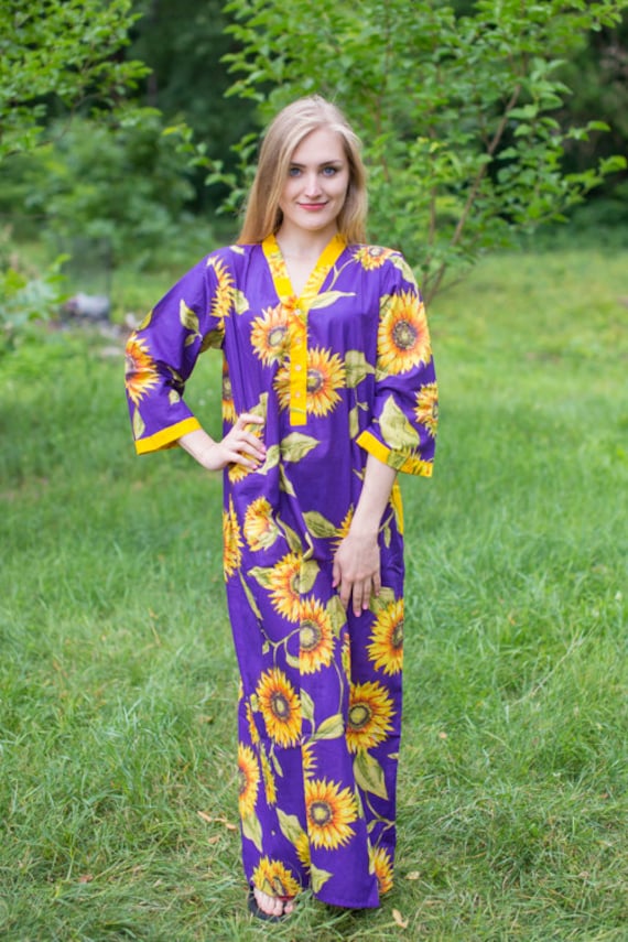Einfach Elegante Kaftan-Stil in Sonnenblume Süße Muster Lila Farbe | Boho Kaftan, Perfekt Für Loungewear, Strand Vertuschen von silkandmore