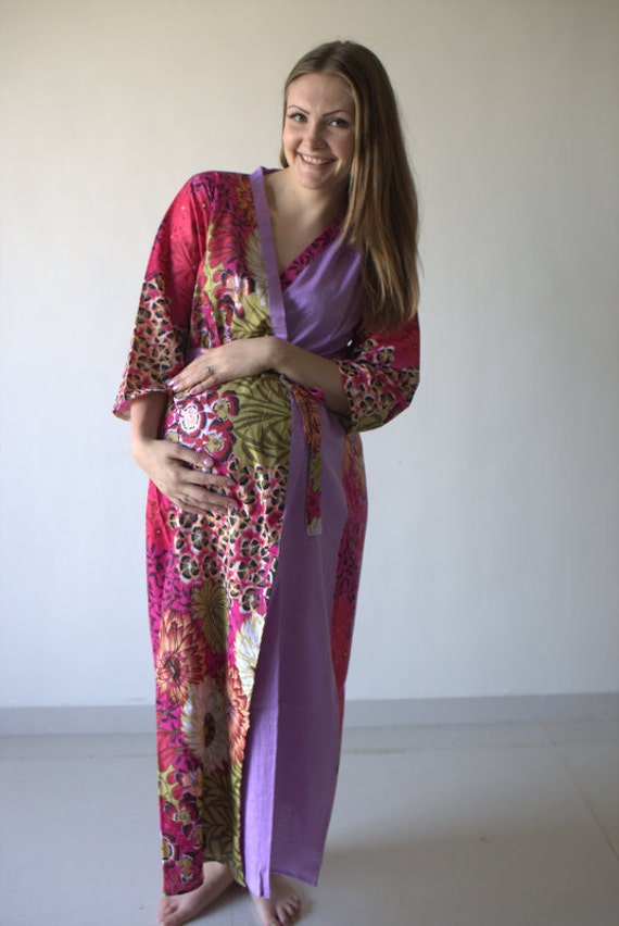 Flieder Blumen Auf Sträucher Knöchel Länge Mutterschaft Robe Krankenhaus Kleid Labor Lieferung Stillmütter, Mütter Zu Sein, Schwangerschaft von silkandmore