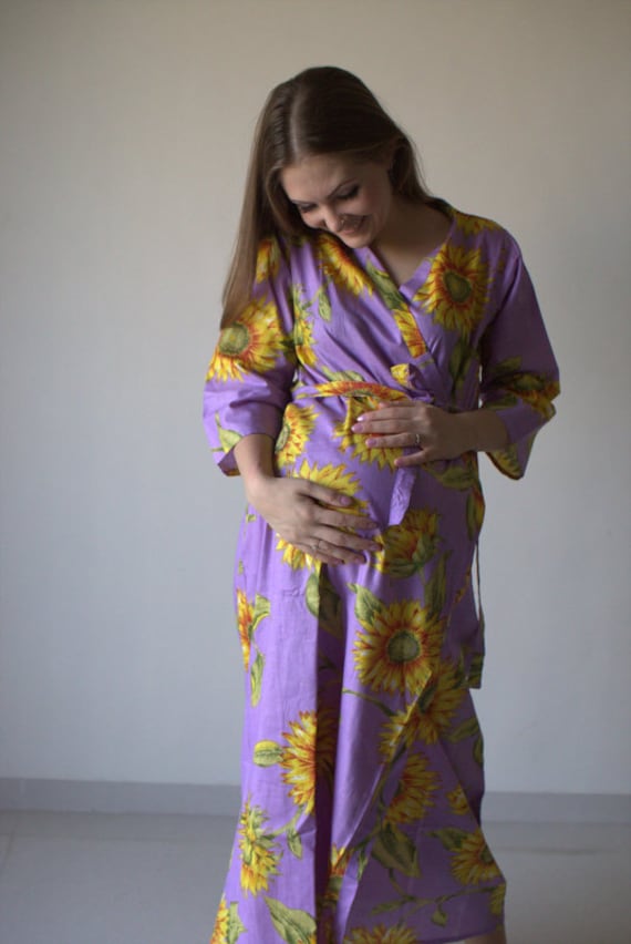 Flieder Sonnenblume Knöchel Länge Mutterschaft Robe Krankenhaus Kleid Labor Lieferung Stillmütter, Mütter Zu Sein, Schwangerschaft Flieder Sonnenblume Knöchel Länge Mutterschaft Robe Krankenhaus Kleid Labor Lieferung Stillmütter, Mütter Zu Sein, Schwangerschaft von silkandmore