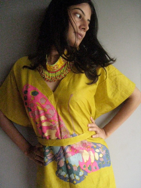 Fliegen Butterfly - Gelbe Kaftan Kleid Kann Mit Jeans, Leggins Oder Als Getragen Werden Fliegen Butterfly - Gelbe Kaftan Kleid Kann Mit Jeans, Leggins Oder Als Getragen Werden von silkandmore