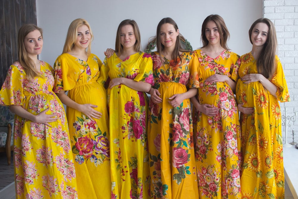 Gelbe Mutterschaft Kaftane - Geknöpfte Empire-Taille Freundlich Kleid, Maxi, Stoß Freundlich, Baby-Dusche-Geschenk, Stillen Kleid von silkandmore