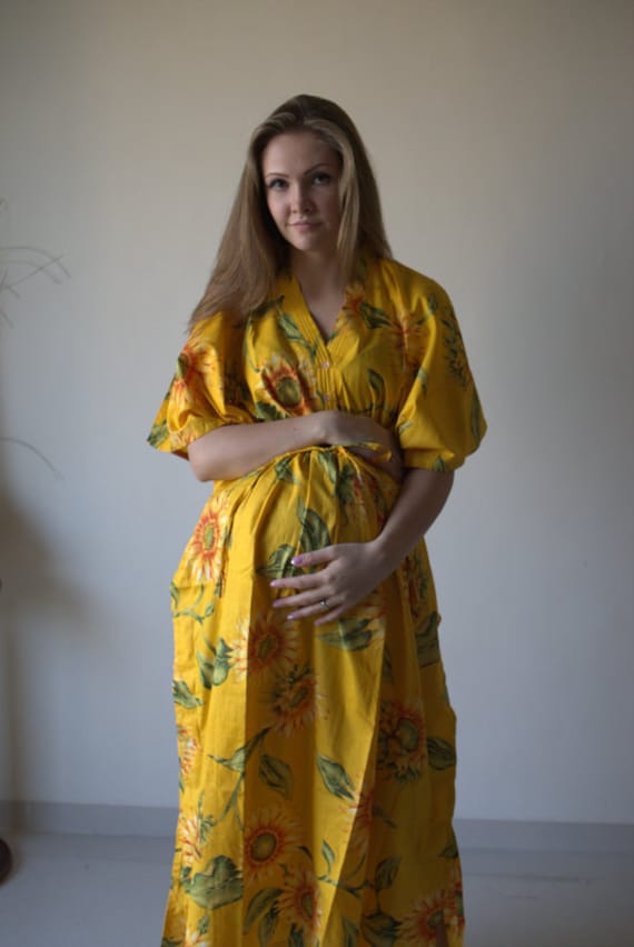 Gelbe Sonnenblume Geknöpfte Krankenhaus Kleid Lieferung Kaftan Perfekt Als Arbeit Stillkleid Mütter Baby-Dusche-Foto-Requisite Zu Sein von silkandmore