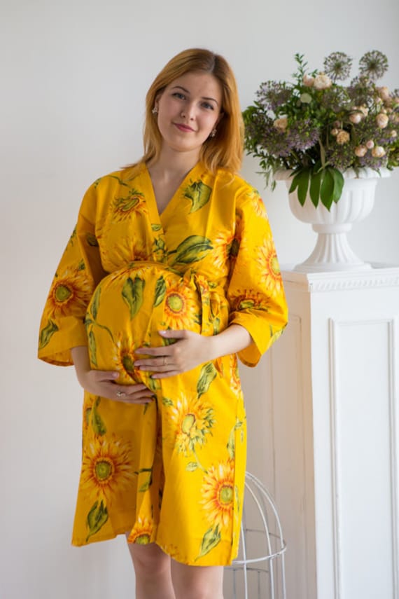 Gelb Sonnenblume Muster Umstandsmantel | Krankenhauskleid, Entbindungskleid, Arbeitskleid, Stillkleid, Schwangerschaftskleid von silkandmore