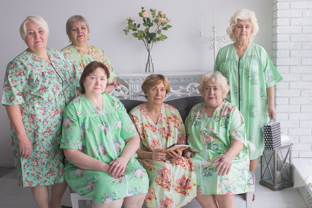 Mintgrüner Reißverschluss-Front-Hausmantel Für Ältere Menschen von silkandmore