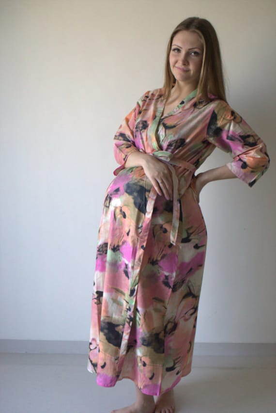 Rosa Aquarell Flamingo | Knöchellanger Umstandsmantel, Krankenhauskleid, Arbeitskleid, Entbindungskleid, Stillende Mütter, Mütter Sein von silkandmore